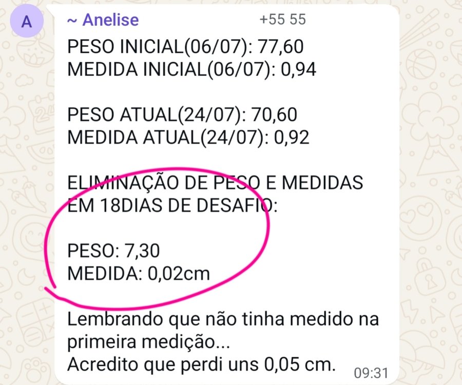 Print de aluna: 7,3 kg eliminados em 18 dias de desafio