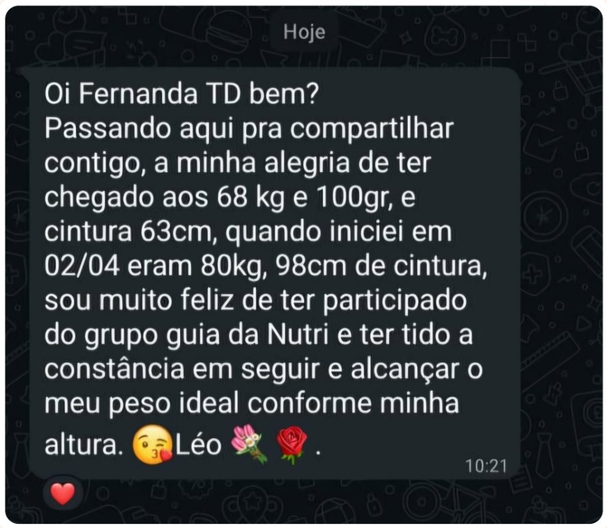 Print de aluna: de 80 kg para 68,1 kg e de 98 cm para 63 cm de cintura